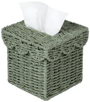 Square Wicker Tissue Box Cover W/Scalloped Lid for Home Decor Square Wicker Tissue Box Cover W/Scalloped Lid for Home Decor