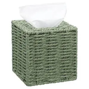 Sage Green Tissue Box Cover Square Natural Paper Rope Hand Woven Tissue Box Holder for Bathroom Living Room Bedroom Kitchen Table Desk Office Boho Home Decor Sage Green Tissue Box Cover Square Natural Paper Rope Hand Woven Tissue Box Holder for Bathroom Living Room Bedroom Kitchen Table Desk Office Boho Home Decor