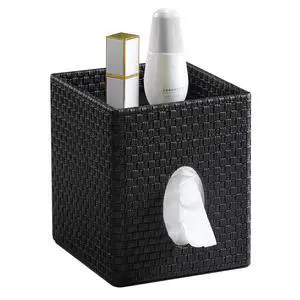 Square Tissue Box Cover, Stylish Leather Tissue Box Holder with Storage Tray, Decorative Tissue Rack Storage Box for Living Room, Bedroom, and Office Desk(Black Woven Pattern) Square Tissue Box Cover, Stylish Leather Tissue Box Holder with Storage Tray, Decorative Tissue Rack Storage Box for Living Room, Bedroom, and Office Desk(Black Woven Pattern)