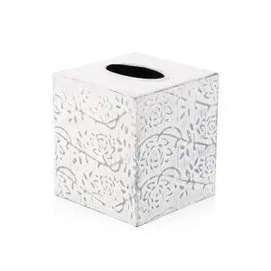 Country Chic Modern Farmhouse Tissue Box Holder, Decorative Metal Tissue Cover, Rustic Square White Style Country Chic Modern Farmhouse Tissue Box Holder, Decorative Metal Tissue Cover, Rustic Square White Style
