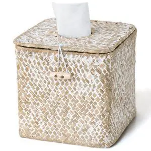 Tissue Box Cover Square, Woven Seagrass Tissue Box Holder with Lid, Wicker Tissue Box Decorative Facial Cube Tissue Cover for Bathroom Office Table, Whitewash Tissue Box Cover Square, Woven Seagrass Tissue Box Holder with Lid, Wicker Tissue Box Decorative Facial Cube Tissue Cover for Bathroom Office Table, Whitewash