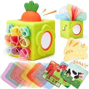 Silicone Baby Tissue Box Toy - Baby Toys 6-12 Months Montessori Toys for 6 Month Old Babies, 6-in-1 Soft Busy Activity Cube with Scarves, Crinkle, Textures, Mirror, Sensory Popper 9 Month Old Silicone Baby Tissue Box Toy - Baby Toys 6-12 Months Montessori Toys for 6 Month Old Babies, 6-in-1 Soft Busy Activity Cube with Scarves, Crinkle, Textures, Mirror, Sensory Popper 9 Month Old