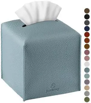 Tissue Box Cover, Square PU Leather Tissue Box Holder, Modern Tissue Case Facial Paper Organizer Dispenser5X5X5'',Single Blue Tissue Box Cover, Square PU Leather Tissue Box Holder, Modern Tissue Case Facial Paper Organizer Dispenser5X5X5'',Single Blue