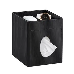 Square Tissue Box Cover with Tray, PU Leather Tissue Box Holder Decorative Cube Tissue Holder for Bathroom Bedroom Office (Black) Square Tissue Box Cover with Tray, PU Leather Tissue Box Holder Decorative Cube Tissue Holder for Bathroom Bedroom Office (Black)