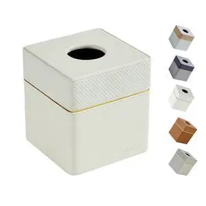 Tissue Box Holder Cover Square, Modern PU Leather Decorative Tissue Cube Holder Organizer-Woven White Tissue Box Holder Cover Square, Modern PU Leather Decorative Tissue Cube Holder Organizer-Woven White