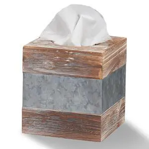 Rustic Wood and Metal Tissue Box Cover Holder, 6"x6" Rustic Wood and Metal Tissue Box Cover Holder, 6"x6"