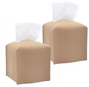 2 Pack Tissue Box Cover, Square PU Leather Tissue Holder, Decorative Facial Tissue Cube Paper Organizer Dispenser for Bathroom, Night Stands, Desk, Car 5X5X5'' - Beige, Pebble Grain 2 Pack Tissue Box Cover, Square PU Leather Tissue Holder, Decorative Facial Tissue Cube Paper Organizer Dispenser for Bathroom, Night Stands, Desk, Car 5X5X5'' - Beige, Pebble Grain