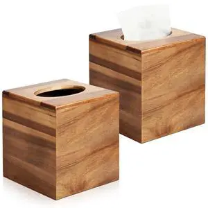 2 Pack Wooden Tissue Box Cover Bulk Square - Acacia Wood Tissue Box Holder for Tabletop Stands Bathroom Office- Decorative Facial Wood Tissue Box Cover for Modern Farmhouse Decor 2 Pack Wooden Tissue Box Cover Bulk Square - Acacia Wood Tissue Box Holder for Tabletop Stands Bathroom Office- Decorative Facial Wood Tissue Box Cover for Modern Farmhouse Decor