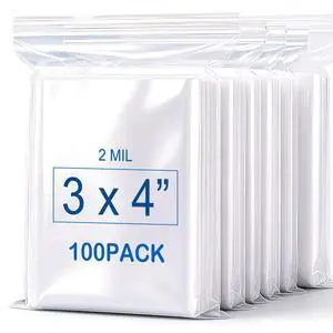 3''X 4'' (Pack of 100) 2 Mil Thick Clear Reclosable Small Zip Plastic Poly Bags With Resealable Lock Seal Zipper for Photo, Jewelry, Bakery, Treats, Travel, Storage, Packaging & Shipping 3''X 4'' (Pack of 100) 2 Mil Thick Clear Reclosable Small Zip Plastic Poly Bags With Resealable Lock Seal Zipper for Photo, Jewelry, Bakery, Treats, Travel, Storage, Packaging & Shipping