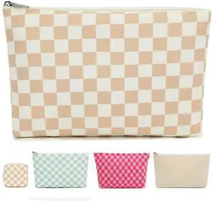 Checkered Makeup Bag, Travel Cosmetic Bag Organizer Toiletry Bag Make Up Bags with Zipper & Compartments for Women Girls Checkered Makeup Bag, Travel Cosmetic Bag Organizer Toiletry Bag Make Up Bags with Zipper & Compartments for Women Girls