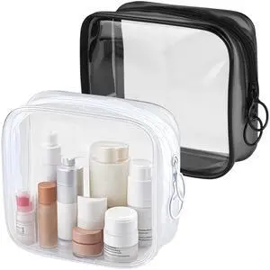 TSA Approved Toiletry Bag, 2 Pack Small Makeup Bag for Purse Clear Mini Cosmetic Zipper Pouch Waterproof Travel Bag for Women Men Purse Essentials - Black, White TSA Approved Toiletry Bag, 2 Pack Small Makeup Bag for Purse Clear Mini Cosmetic Zipper Pouch Waterproof Travel Bag for Women Men Purse Essentials - Black, White