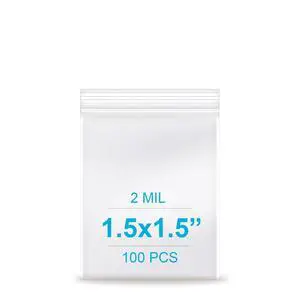 1.5''x 1.5'', (Pack of 100) 2 mil Thick Clear Plastic Reclosable Zip Poly Bags with Resealable Lock Seal Zipper for Photo, Jewelry, Bakery, Treats, Travel, Storage, Packaging & Shipping 1.5''x 1.5'', (Pack of 100) 2 mil Thick Clear Plastic Reclosable Zip Poly Bags with Resealable Lock Seal Zipper for Photo, Jewelry, Bakery, Treats, Travel, Storage, Packaging & Shipping