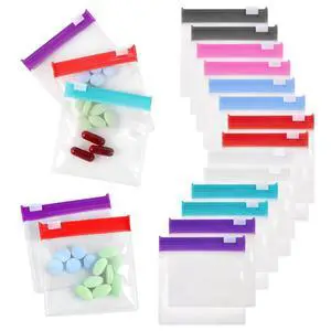 Reusable Zippered Pill Pouch with Slide Lock - 14 Piece Set in 7 Colors Reusable Zippered Pill Pouch with Slide Lock - 14 Piece Set in 7 Colors