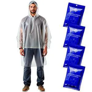 Disposable Rain Poncho Waterproof with Sleeves - For Adults - Rain Coat with Hood, Pack of 4 - for Women and Men - Hiking, Camping - Drizzle Edition Disposable Rain Poncho Waterproof with Sleeves - For Adults - Rain Coat with Hood, Pack of 4 - for Women and Men - Hiking, Camping - Drizzle Edition