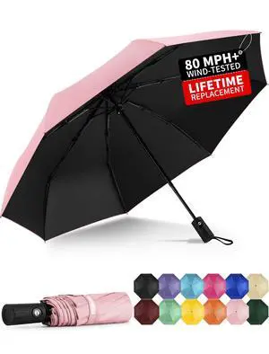 Windproof Travel Umbrella, Automatic Umbrellas for Rain - Compact Folding Umbrella with UV Protection, Lightweight Portable Design for Backpack/Walking/Car, Sun & Storm Ready Windproof Travel Umbrella, Automatic Umbrellas for Rain - Compact Folding Umbrella with UV Protection, Lightweight Portable Design for Backpack/Walking/Car, Sun & Storm Ready