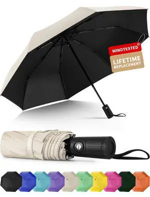Windproof Travel Umbrella, Automatic Umbrellas for Rain, Portable & Compact Umbrellas for Backpack, Strong UV for Protection, Folding Small Sun Umbrella for Car, Walking, Beige Windproof Travel Umbrella, Automatic Umbrellas for Rain, Portable & Compact Umbrellas for Backpack, Strong UV for Protection, Folding Small Sun Umbrella for Car, Walking, Beige