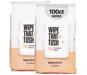 Wipe That Tush Flushable Wipes - 2 Packs of 50, 100 Total Adult Wet Wipes - Extra Large & Soft - Hypoallergenic & Fragrance-Free With Aloe & Vitamin E - Septic-Safe - Bathroom Essentials Wipe That Tush Flushable Wipes - 2 Packs of 50, 100 Total Adult Wet Wipes - Extra Large & Soft - Hypoallergenic & Fragrance-Free With Aloe & Vitamin E - Septic-Safe - Bathroom Essentials