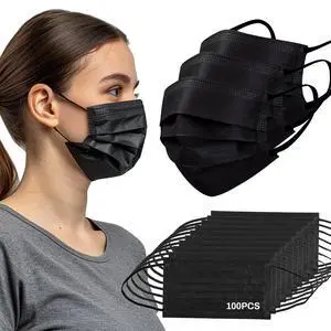 Black Disposable Face Mask - 3 Ply Black Filter Protection Masks Comfortable, Soft, Breathable Daily Use For Adults Home, Office, School,and Outdoors 100 PCS Black Disposable Face Mask - 3 Ply Black Filter Protection Masks Comfortable, Soft, Breathable Daily Use For Adults Home, Office, School,and Outdoors 100 PCS