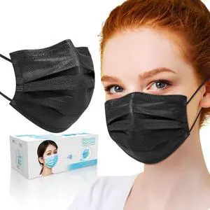 50 PCS Black Disposable Face Masks 3-Ply Filter Earloop Mouth Cover, Face Mask 50 PCS Black Disposable Face Masks 3-Ply Filter Earloop Mouth Cover, Face Mask