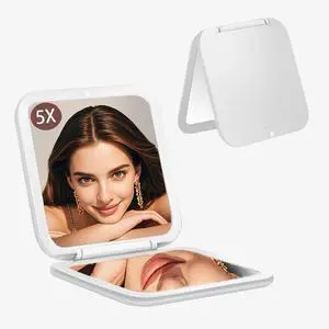 Small Compact Mirror for Purse,5X/1X Travel Magnifying Mirror for Women, Makeup Mirror for Girls, Portable Ultra Slim Pocket MirrorWhite Small Compact Mirror for Purse,5X/1X Travel Magnifying Mirror for Women, Makeup Mirror for Girls, Portable Ultra Slim Pocket MirrorWhite