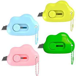 Cloud Retractable Box Cutter 6 Pack - with Key Rings,Safe Auto-Retract Design,Mini Paper Cutter for Box,Packages,Mail,Envelopes,Portable Keychain Letter Opener for Home,Office,Travel (4 Color) Cloud Retractable Box Cutter 6 Pack - with Key Rings,Safe Auto-Retract Design,Mini Paper Cutter for Box,Packages,Mail,Envelopes,Portable Keychain Letter Opener for Home,Office,Travel (4 Color)
