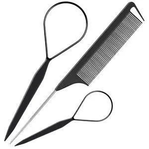 3Pack Hair Styling Tools Set with French Braid Loop, Rat Tail Comb, and Metal Pin Tail Braiding Comb, Black 3Pack Hair Styling Tools Set with French Braid Loop, Rat Tail Comb, and Metal Pin Tail Braiding Comb, Black