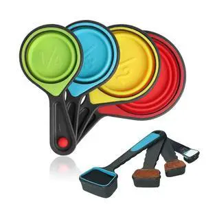 Collapsible Measuring Cups and Spoons - Portable Food Grade Silicone for Liquid & Dry Measuring, 8 Piece Set Kitchen Measuring Tool Collapsible Measuring Cups and Spoons - Portable Food Grade Silicone for Liquid & Dry Measuring, 8 Piece Set Kitchen Measuring Tool