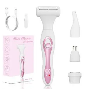 Bikini Trimmer Electric Razor for Women, 4-in-1 Rechargeable, Pink Bikini Trimmer Electric Razor for Women, 4-in-1 Rechargeable, Pink