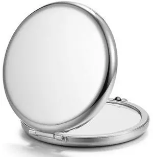 Compact Mirror, 1x/2x Magnification Pocket Mirror, Silver Compact Mirror, 1x/2x Magnification Pocket Mirror, Silver