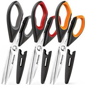 Kitchen Scissors 3 Pack, Heavy Duty All Purpose Kitchen Shears for Food and Packaging, Stainless Steel Food Scissors for Meat, Poultry, Herbs and Vegetables, Dishwasher Safe Kitchen Scissors 3 Pack, Heavy Duty All Purpose Kitchen Shears for Food and Packaging, Stainless Steel Food Scissors for Meat, Poultry, Herbs and Vegetables, Dishwasher Safe