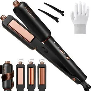 Flat Iron Hair Straightener, Titanium Ceramic Hair Straighteners for Women, Rotating 4-in-1 Dual Voltage Travel Flat Iron for Straightening, Curling, Volumizing, Root Lift, 10s Fast Heat, Black Flat Iron Hair Straightener, Titanium Ceramic Hair Straighteners for Women, Rotating 4-in-1 Dual Voltage Travel Flat Iron for Straightening, Curling, Volumizing, Root Lift, 10s Fast Heat, Black