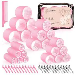 4 Sizes Self-Grip Hair Rollers Set for Long, Short Hair and Bangs - 50 Pcs with Clips (25mm, 36mm, 48mm, 60mm), Pink 4 Sizes Self-Grip Hair Rollers Set for Long, Short Hair and Bangs - 50 Pcs with Clips (25mm, 36mm, 48mm, 60mm), Pink