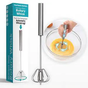 Stainless Steel Egg Whisk - Hand Push Rotary Blender & Versatile Milk Frother, 12in - Ideal for Blending, Whisking, Beating & Stirring Stainless Steel Egg Whisk - Hand Push Rotary Blender & Versatile Milk Frother, 12in - Ideal for Blending, Whisking, Beating & Stirring
