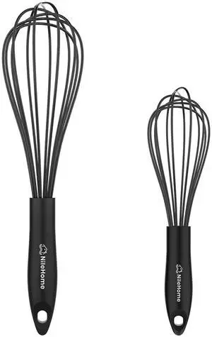 Silicone Whisk Set 8" 10" Kitchen Whisk Kitchen Wisk Wire Whisks for Cooking, Whisking, Blending, Beating, Stirring-Black Silicone Whisk Set 8" 10" Kitchen Whisk Kitchen Wisk Wire Whisks for Cooking, Whisking, Blending, Beating, Stirring-Black