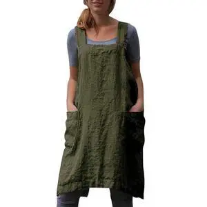 Cotton Linen Apron for women Cross Back Apron Pinafore Dress for Baking Cooking Gardening Work Cotton Linen Apron for women Cross Back Apron Pinafore Dress for Baking Cooking Gardening Work