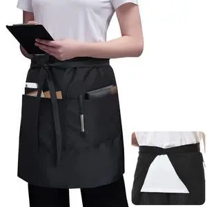 Server Apron Black with 3 Pockets 18" Half Bistro Aprons Waterproof Server Apron Black with 3 Pockets 18" Half Bistro Aprons Waterproof