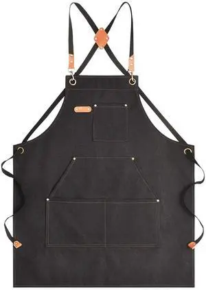 Canvas Aprons for Men Chef Apron, Work Apron with Large Pockets - Durable 16oz Heavy Duty Cross Back, BBQ, Cooking (Black, 1 Pack) Canvas Aprons for Men Chef Apron, Work Apron with Large Pockets - Durable 16oz Heavy Duty Cross Back, BBQ, Cooking (Black, 1 Pack)