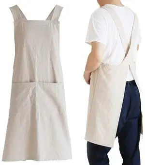 Japanese Linen Cross Back Kitchen Cooking Aprons for Men with Pockets for Baking Painting Gardening Cleaning Khaki Japanese Linen Cross Back Kitchen Cooking Aprons for Men with Pockets for Baking Painting Gardening Cleaning Khaki