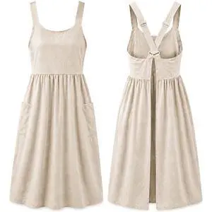 Cotton Linen Apron Cross Back Work Apron for Women with Pockets Pinafore Dress X Cross Halter Apron for Baking Gardening Cotton Linen Apron Cross Back Work Apron for Women with Pockets Pinafore Dress X Cross Halter Apron for Baking Gardening