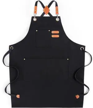 Chef Aprons for Men Women with Large Pockets, Cotton Canvas Water Repellent Kitchen Apron for Cooking-Black Chef Aprons for Men Women with Large Pockets, Cotton Canvas Water Repellent Kitchen Apron for Cooking-Black