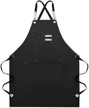 Apron, Adjustable Chef Apron for Women and Men with Large Pockets, Cooking Kitchen Apron with Back Straps, 2 Adhesive Hooks (Black) Apron, Adjustable Chef Apron for Women and Men with Large Pockets, Cooking Kitchen Apron with Back Straps, 2 Adhesive Hooks (Black)