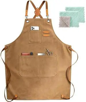 Chef Apron, Cotton Canvas Cross Back Apron with Pockets for Women and Men,Adjustable Strap and Large Pockets Apron,Kitchen Cooking Baking Bib Apron Chef Apron, Cotton Canvas Cross Back Apron with Pockets for Women and Men,Adjustable Strap and Large Pockets Apron,Kitchen Cooking Baking Bib Apron
