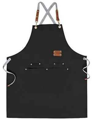 Chef Apron-Cross Back Apron for Men Women with Adjustable Straps and Large Pockets,Canvas,M-XXL,Black Chef Apron-Cross Back Apron for Men Women with Adjustable Straps and Large Pockets,Canvas,M-XXL,Black
