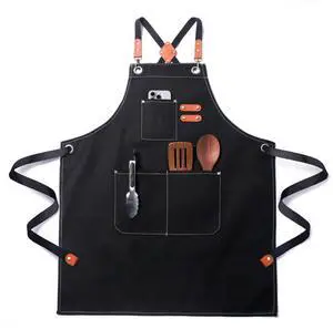 Chef Cotton Canvas Apron for Men Women with Pockets Black Chef Cotton Canvas Apron for Men Women with Pockets Black