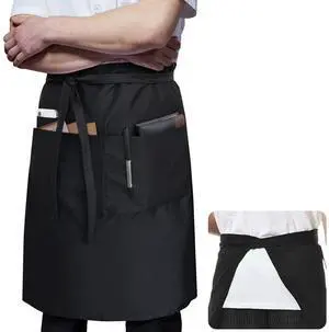 Long Server Apron Black with 3 Pockets 28" Bistro Aprons Waterproof Long Server Apron Black with 3 Pockets 28" Bistro Aprons Waterproof