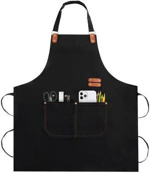Apron for Men Women, Chef Cotton Apron with Pockets Adjustable Strap Apron for Men Women, Chef Cotton Apron with Pockets Adjustable Strap