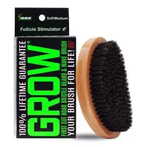 GROW Beard Brush & 360 Wave Brush for Men - Natural Boar Bristle For Fuller, Thicker Hair, Beard & Mustache - Premium Full-Size to Exfoliate, Strengthen Hair, Stimulate & Boost Growth GROW Beard Brush & 360 Wave Brush for Men - Natural Boar Bristle For Fuller, Thicker Hair, Beard & Mustache - Premium Full-Size to Exfoliate, Strengthen Hair, Stimulate & Boost Growth