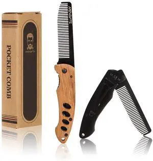 1PC Small Folding Pocket Beard & Mustache & Hair Styling Comb for Men - Metal Tactical Grooming Tool with Wooden Handle for Travel & Home Use - Idea for Stocking Stuffers - Length 6.57inch - Black 1PC Small Folding Pocket Beard & Mustache & Hair Styling Comb for Men - Metal Tactical Grooming Tool with Wooden Handle for Travel & Home Use - Idea for Stocking Stuffers - Length 6.57inch - Black