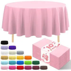 10 Pack Premium Disposable Plastic Tablecloth 84" Round Table Cover for Birthdays Weddings Christmas Anniversary Buffet Table (Pink) 10 Pack Premium Disposable Plastic Tablecloth 84" Round Table Cover for Birthdays Weddings Christmas Anniversary Buffet Table (Pink)