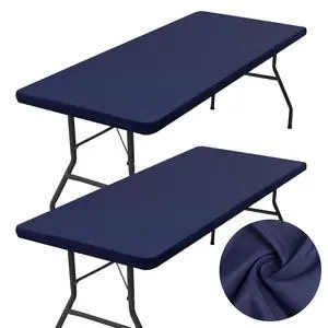2 Pack Rectangle Table Cloth, Elastic Fitted Fabric Tablecloth Fits for 6 Foot Folding Tables, Washable Table Cover for Picnic, Camping, Indoor & Outdoor (Navy Blue, 30" x 72") 2 Pack Rectangle Table Cloth, Elastic Fitted Fabric Tablecloth Fits for 6 Foot Folding Tables, Washable Table Cover for Picnic, Camping, Indoor & Outdoor (Navy Blue, 30" x 72")